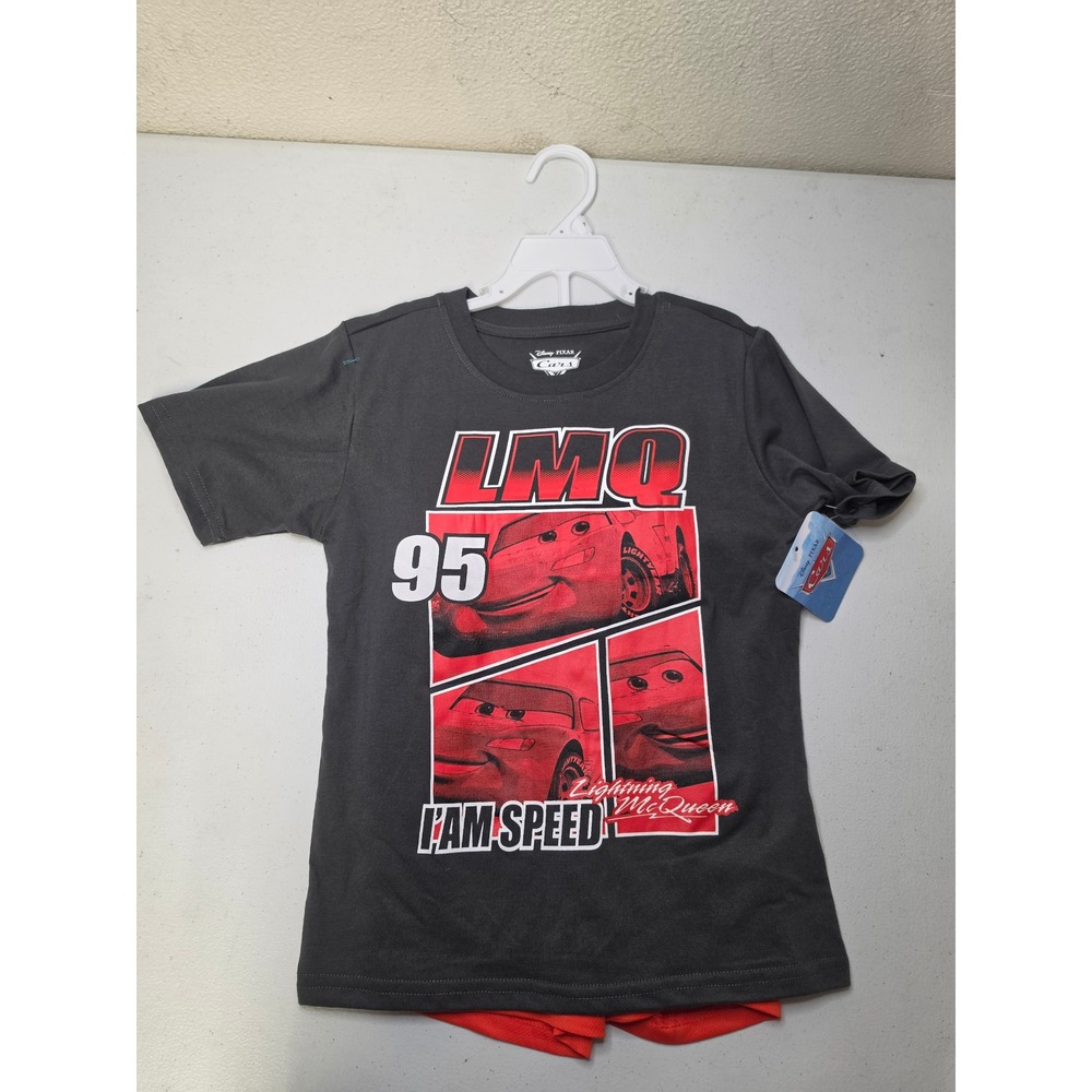 Disney Pixar Cars Lightning McQueen Shirt and Shorts Set Boys Size 7 Grey Red